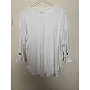 J.Jill Pima Tee XL White 100% Pima Cotton Soft Long Sleeve Top Minimalist Classi